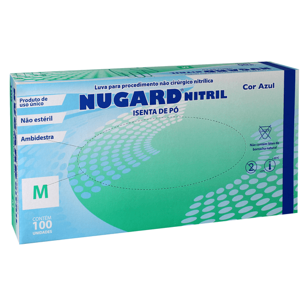 Luva Nitrilica Azul Média com 100 unidades Nugard