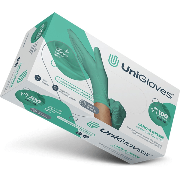 A Luva Lano-E Green Sem Pó Média com 100un Unigloves