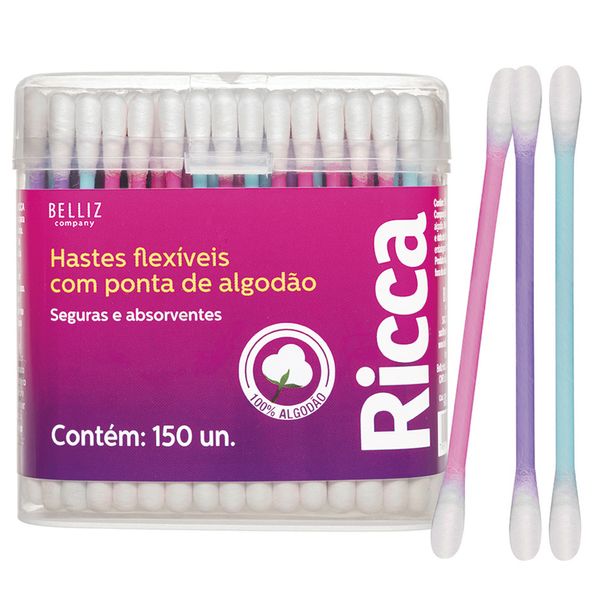 Hastes Flexíveis com Ponta de Algodão Color com 150 unidades Ricca